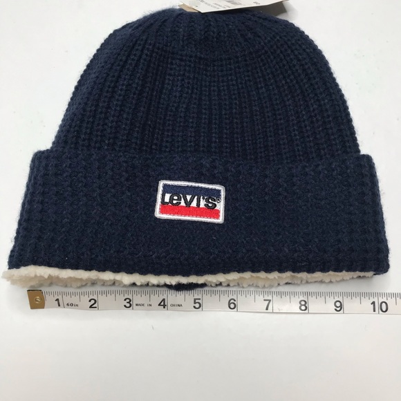 NWT Levi’s Navy Blue Cuffed Faux Fur Lined Beanie - Picture 6 of 6
